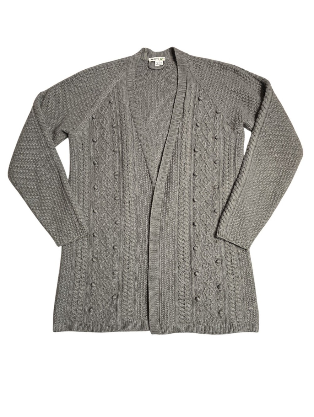 Vintage 90s Lacoste Wool Cashmere Cable Knit Cardigan Made in France 36